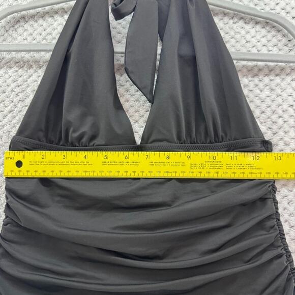 Lands End Swimsuit Womens 8 Black Once Piece Plunge V-Neck Halter Tie Sexy - Picture 9 of 12